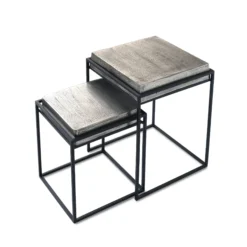 2er-Set Beistelltische quadratisch aus Metallguss