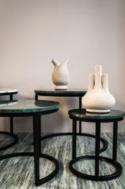 3er-Set Marmor-Beistelltisch 'Pivot' rund grün