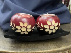 2er Teelichthalter mit Rosenkerzen