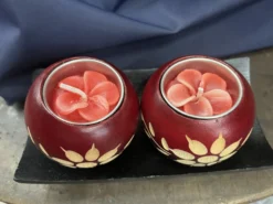 2er Teelichthalter mit Rosenkerzen
