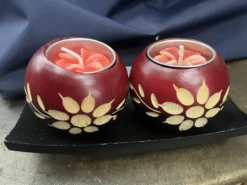 2er Teelichthalter mit Rosenkerzen