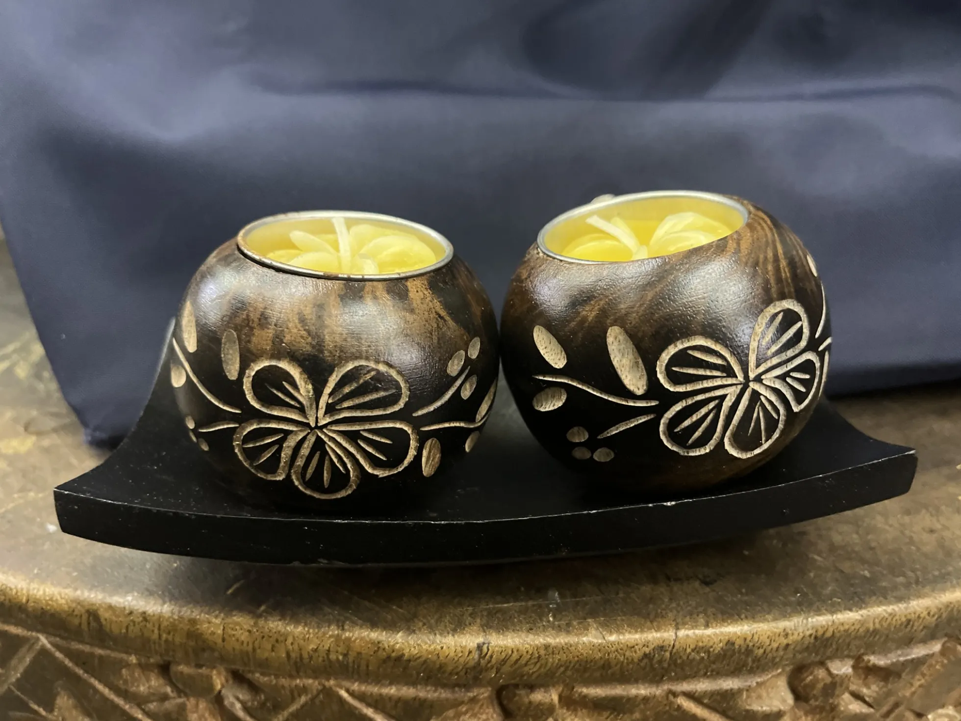 2er Teelichthalter mit Rosenkerzen