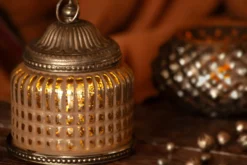 Glas-Laterne silber mit LED