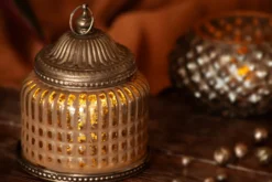 Glas-Laterne silber mit LED
