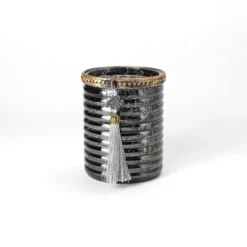 Glas-Windlicht schwarz-silber