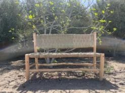 Holzbank 2-Sitzer mit Palmgrasgeflecht