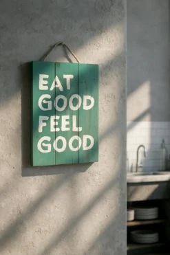 Holzschild 'Eat good feel good'