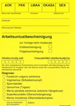 Postkarte 'Arbeitsunlustbescheinigung'