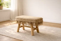 Teak-Sitzbank mit Sisal Bezug