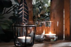 Teelichthalter 'Feder' mit Glas