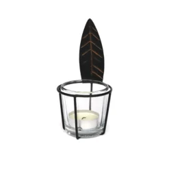 Teelichthalter 'Feder' mit Glas