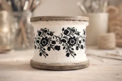 Textilband 'Blumen' schwarz-weiß
